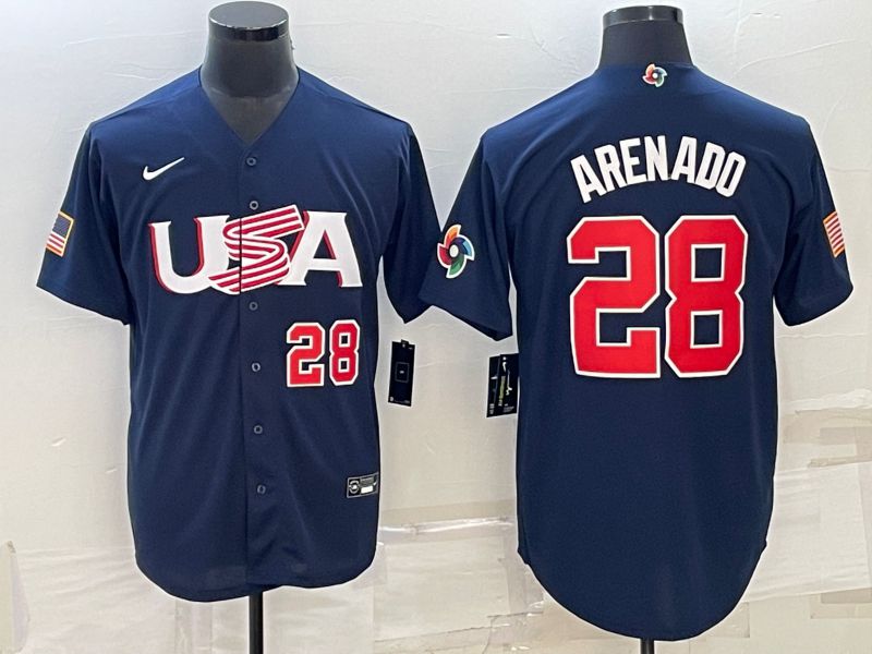 Men 2023 World Cub USA #28 Arenado Blue Nike MLB Jersey2
